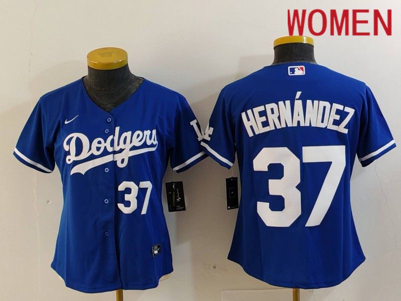 Women Los Angeles Dodgers #37 Hernandez Blue Nike Game 2024 MLB Jersey style 7263